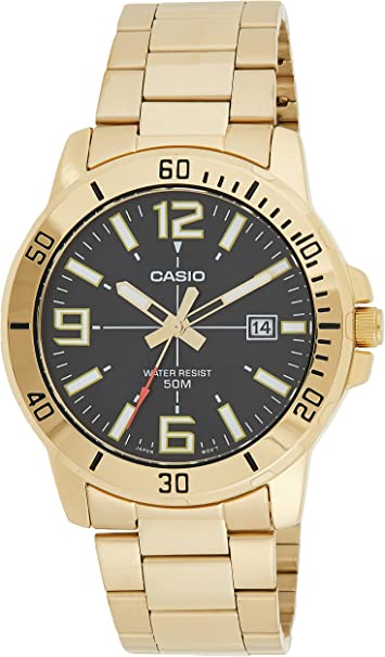 Casio MTP-VD01G-1BV Men's Enticer Gold Tone Stainless Steel Black Dial Casual Analog Sporty Watch