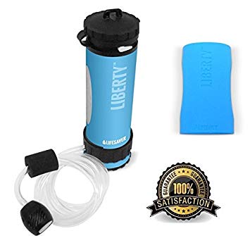 Lifesaver Liberty Water Filter Purification Bottle with Inline Pump & Protective Silicone Sleeve - Eliminates 99.9999% Bacteria, 99.999% of All Viruses - 14oz Capacity
