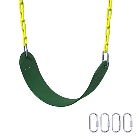 Gimilife Heavy Duty Swing Seat, 66" Chain Plastic Coated Playground Swing Set Accessories Replacement with 4 Upgraded Hooks for Child ( Green )
