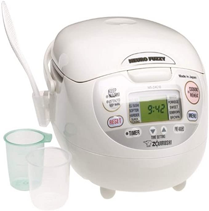 Zojirushi NS-ZCC10 5-1/2-Cup Neuro Fuzzy Rice Cooker and Warmer, Premium White, 1.0-Liter