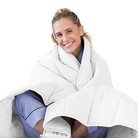 LUNA Adult Weighted Blanket | 12 lbs - 48x72 - Full Size Bed | 100% Oeko-Tex Certified Cooling Cotton & Premium Glass Beads | Designed in USA | Heavy Cool Weight for Hot & Cold Sleepers | White