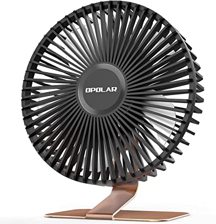 OPOLAR 6'' USB Desk Fan, More Quiet and Powerful, Small Office Desktop Table Fan, Mini Room Air Circulator, Personal Portable Fan, 4 Speeds, 90° Tilt Angle, 5 ft Cord, Bronze Base, 2021 Model