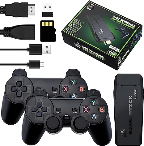 Wireless Retro Game Console - Retro Play Game Stick,Nostalgia Stick Game,9 Classic Emulators,4K HDMI Output,Plug and Play Video Game Stick Built in 20000  Games with 2.4G Wireless Controllers(64G)