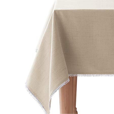 Lenox French Perle Solid 60"x120" Oblong Tablecloth, Natural Linen