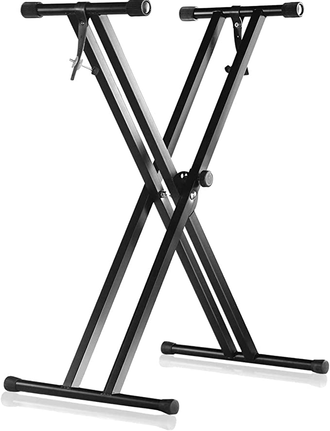 VASLON Keyboard Stand,X-Frame Keyboard Stand Double，7 Position Height Adjustable 11.8"-37.8" Fits 54-88 Key Electric Pianos & Used for Travel & Storage