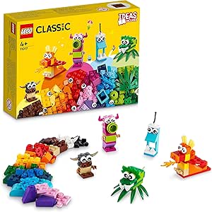 LEGO 11017 Classic Monstres Créatifs, Boite de Briques, 5 Jouets en Forme de Mini-Monstre à Construire pour Les Enfants de 4 Ans et Plus, Jeu de Brique de Construction