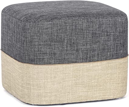 Adeco Cube Ottoman Footstool – 16 Inch - Simple British Style (Gray and Beige)