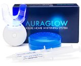 AuraGlow Teeth Whitening LED Light Kit 35 Carbamide Peroxide 2 5ml Gel Syringes Mouth Tray and Case