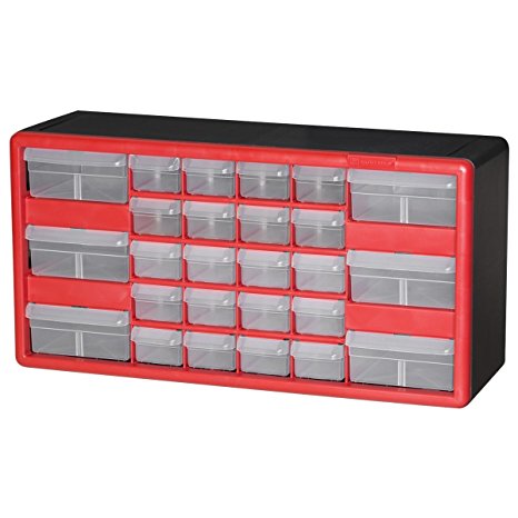 Akro-Mils 10126REDBLK 26 Drawer Plastic Parts Storage Hardware and Craft Cabinet, 20" x 10-1/4" x 6-3/8", Red/Black