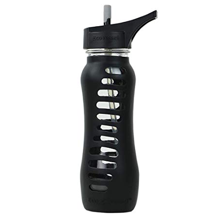 Eco Vessel SWG650STR-BS Surf Glass Water Bottle with Flip Straw and Protective Silicone Sleeve Blue Storm