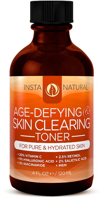 InstaNatural Vitamin C Toner - With Retinol, Salicylic Acid, Hyaluronic Acid & Niacinamide - Best Skin Clearing Face Toner & Moisturizer for Men & Women - Safe for Sensitive Skin on Face & Neck - 4 OZ