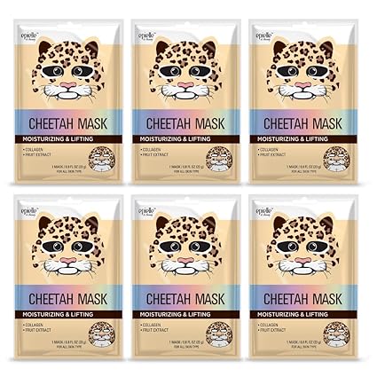 Epielle Cheetah Character Skincare Sheet Masks | Animal Spa Mask | -For All Skin Types |spa gifts for women, Spa Gift, Birthday Party Gift for her kids, Spa Day Party, Girls Night, Slumber party, Stocking Stuffers | 6 count skincare sheet masks