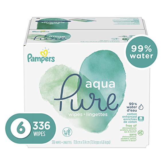 Pampers Aqua Pure 6X Pop-Top Sensitive Water Baby Wipes, Hypoallergenic and Unscented, 336 Count