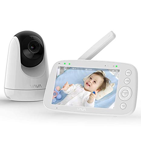 Baby Monitor, VAVA 720P 5" HD Display Video Baby Monitor with Camera and Audio, IPS Screen, 480ft Range, 4500 mAh Battery, Two-Way Audio, One-Click Zoom, Night Vision and Thermal Monitor