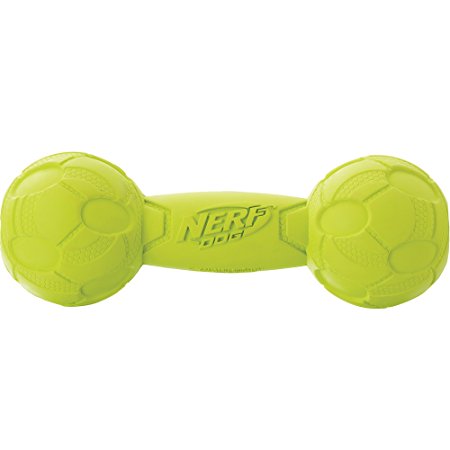 Nerf Dog Squeak Barbell Dog Toy, Green, Medium