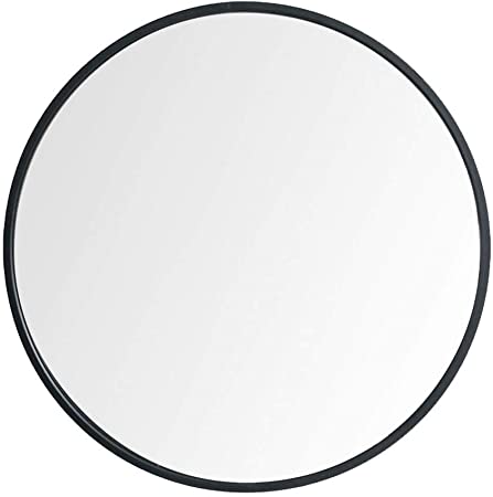 Beauty4U Large Round Metal Frame Mirror, 23.6” Wall-Mounted Mirror for Bedroom, Bathroom, Living Room, Entryway, Vanity Mirror, Black
