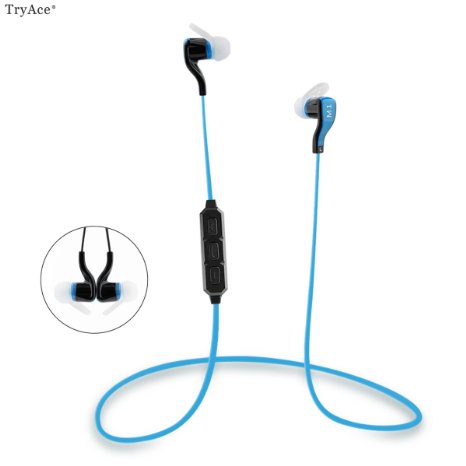 TryAce®M1 Sports Wireless Bluetooth4.1 Headphone Music Stereo Earphone Noise Cancelling Headsets Built in Microphone Volume 3 Color for Choose (black/blue)