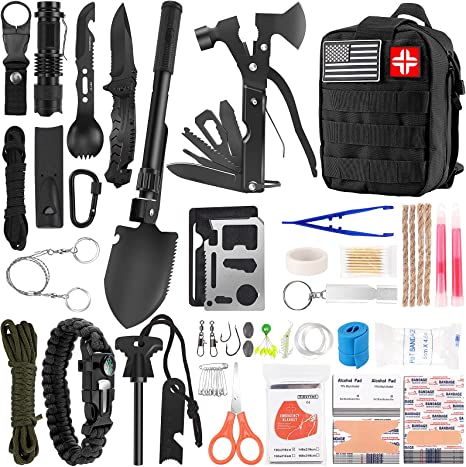 Emergency Survival Kit and First Aid Kit, 142Pcs Professional Survival Gear and Equipment with Molle Pouch, for Men Camping Outdoor Adventure