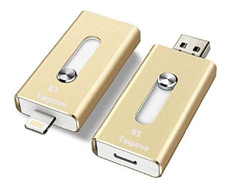 TaiPove 32GB Mobile USB Flash Drive with Lightning Connector for iPhone iPad Computer Mac and PC(Color: Gold)