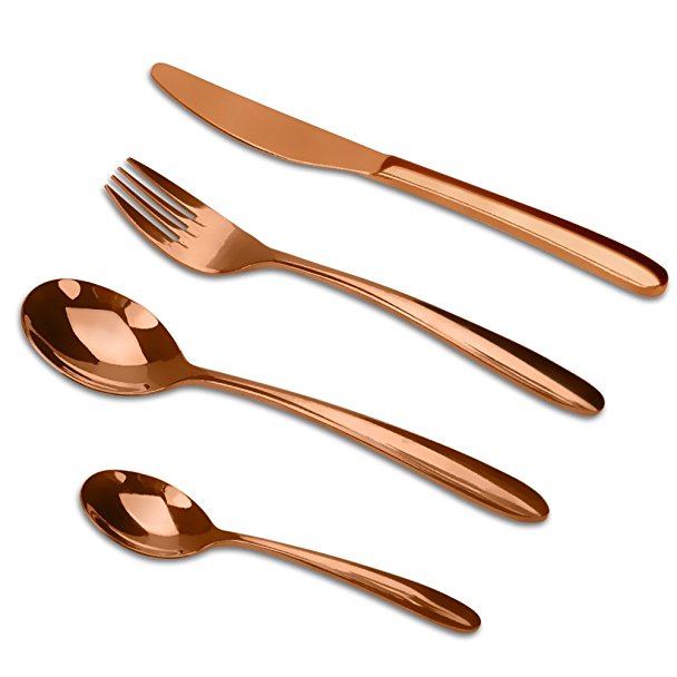 Rose Gold Flatware Set, 18/10 Stainless Cutlery Flatware sets, Service for 1