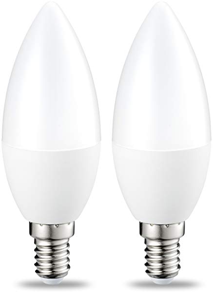 AmazonBasics LED E14 Small Edison Screw Candle Bulb, 5.5W (equivalent to 40W), Warm White- Pack of 2