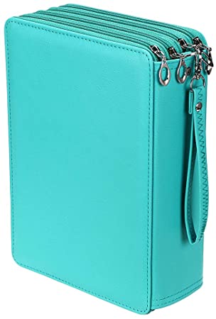 BTSKY New Deluxe PU Leather Pencil Case for Colored Pencils - 200 Slots Pencil Holder r with 4 Layers Green