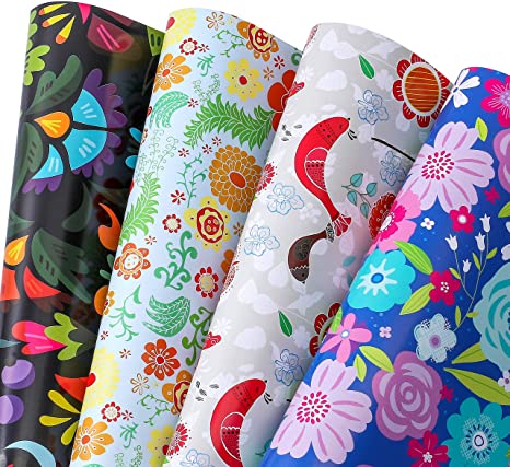 Camkuzon Colorful Flower Wrapping Paper (10-Pack, 20 inch X 30 inch) Gift Wrapping Paper for Birthday, Mothers Day, Valentines,Fathers,Graduation,Anniversary, Folded Flat, Not Rolled