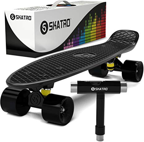 skatro - Mini Cruiser Skateboard. 22x6inch Retro Style Plastic board Comes Complete