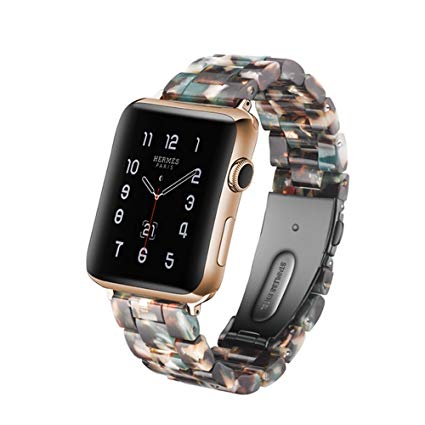 Herbstze for Apple Watch Band 42mm/44mm, Fashion Resin iWatch Band Bracelet with Metal Stainless Steel Buckle for Apple Watch Series 4 Series 3 Series 2 Series 1 (Black/Green)