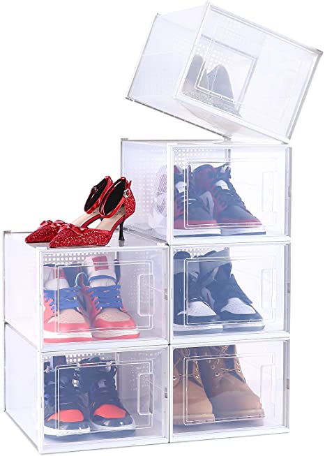 Shoe Organizer Box Stackable, Ohuhu X-Large Shoe Storage, Shoe Boxes Drawer Type Front Opening 6 Pack Clear Plastic for Closets and Entryway, Gift for Father's Day