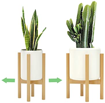 Adjustable Plant Stand (8 to 12 inches), Bamboo Mid Century Modern Plant Stand (15 inches in Height), Indoor Plant Stand, Fit 8 9 10 11 12 inch Pots (Pot & Plant Not Included) (Natural)