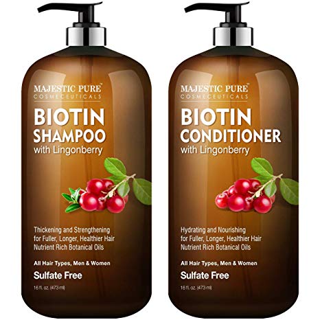 Biotin Shampoo and Conditioner Set with Lingonberry by Majestic Pure - for Hair Loss and Thinning Hair - Hydrating & Nourishing, Sulfate Free, Color Safe, For Men and Women, 16 fl oz each