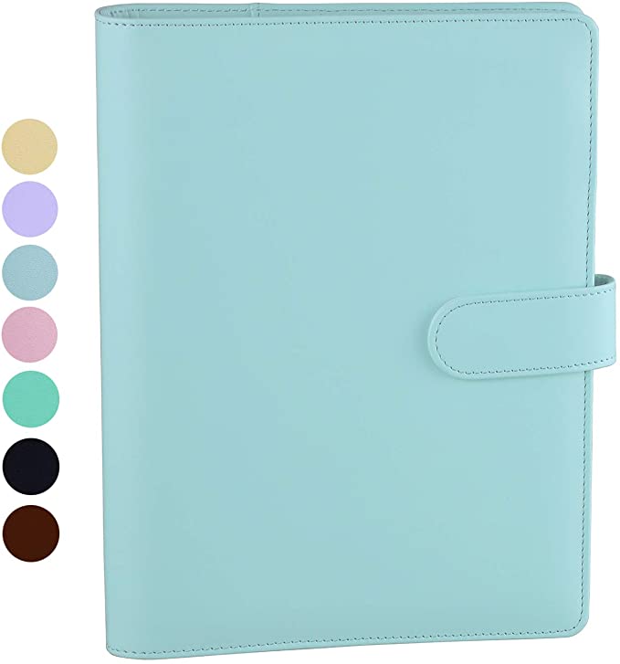 Antner A5 Binder PU Leather 6-Ring Notebook Binder Cover for A5 Filler Paper, Refillable A5 Personal Planner Binder with Magnetic Buckle Closure, Mint Blue