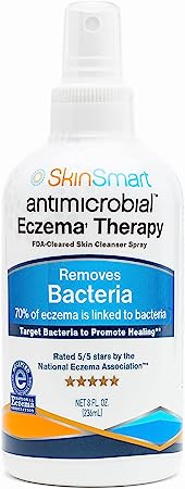 SkinSmart Antimicrobial Eczema Therapy with Hypochlorous Acid, Removes Bacteria so Skin Can Heal, for Adults, Kids and Seniors, 8 Ounce Clear Spray