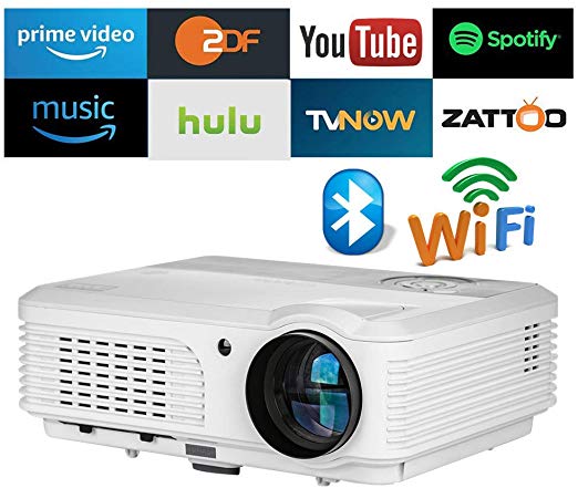 Wireless Bluetooth LED HD Android Projector 4400 Lumens LCD WXGA Bluetooth WiFi Airplay HDMI Home Theater Proyectors 1080P Speakers Zoom for Indoor Outdoor Movies Game TV USB DVD Smartphone Xbox iPad