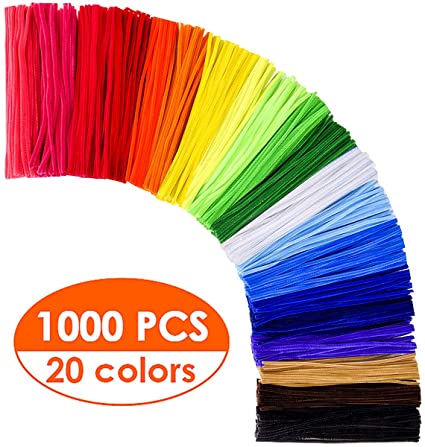 KASEMI Pipe Cleaners,1000 pcs and 20 Assorted Colors 12 inch Chenille Stems for DIY Art Creative Crafts Decorations