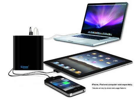 Lizone® Extra Pro 26000mAh External Battery Charger for Apple MacBook Pro Air...HP and Lenovo...USB Power Bank Charger for Apple iPad iPhone; Samsung MOTO LG HTC... Aluminum UniBody Black 26000mAh
