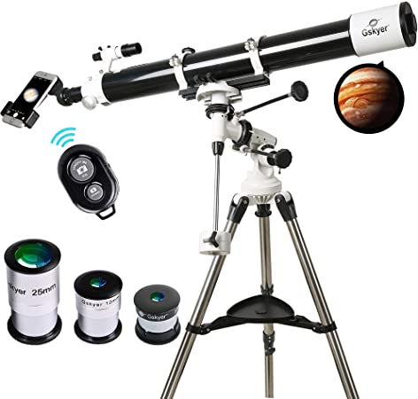 Telescope, Gskyer 90mm Astronomy Refractor Telescopes with Smartphone Adapter & Wireless Camera Remote - Perfect for Children Educational and Gift