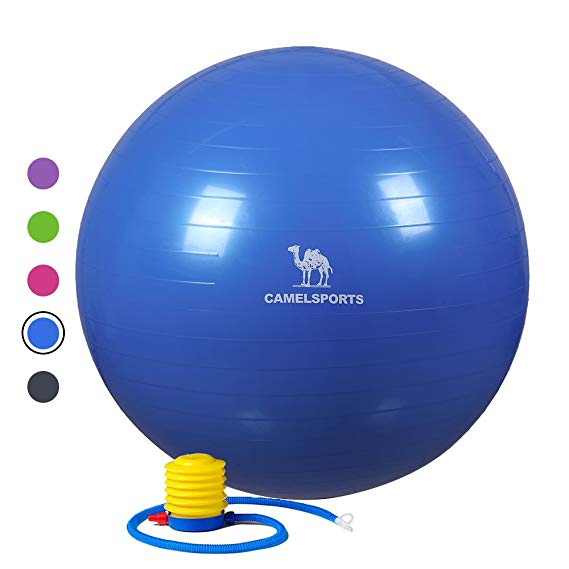 Camel Thick Exercise Ball with Pump (55/65/75cm) Yoga Balls for Fitness Stability & Balance - Anti-Burst & Non-Slip