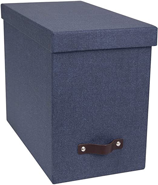 Bigso John Canvas Fiberboard Desktop File Storage Box, 10.2 x 7 x 13 in, Blue