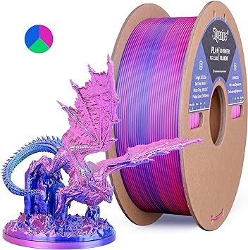 Silk PLA 3D Printer Filament Triple Color Silk PLA Filament 1.75mm 3D Printing Filament Fit Most FDM Printers, 1KG Spool(2.2lbs), 3 in 1 Color Rose Red Dark Blue Green