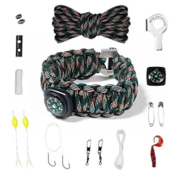 Paracord Survival Bracelet Kit w/ fire starter and multifunctional tools for Hiking, Hunting, Fishing or Camping
