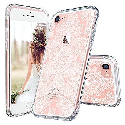 iPhone 7 Case, iPhone 7 Clear Case, MOSNOVO White Henna Damask Flower Floral Lace Clear Design Printed Plastic with Soft TPU Bumper Protective Back Phone Case Cover for Apple iPhone 7 (4.7 Inch)