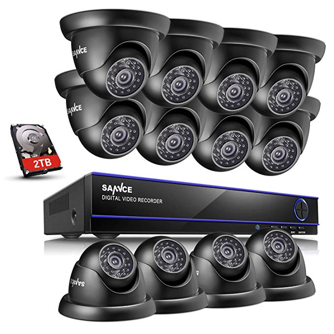 SANNCE 2TB HDD 16-Channel 1080N DVR Video Surveillance System W/ 12 720P Hi-Resolution Weatherproof Color CCTV Camera System,HDMI Output, 1.0 Megapixel Hi-resolution, Plug & Play, QR Code Quick Scan