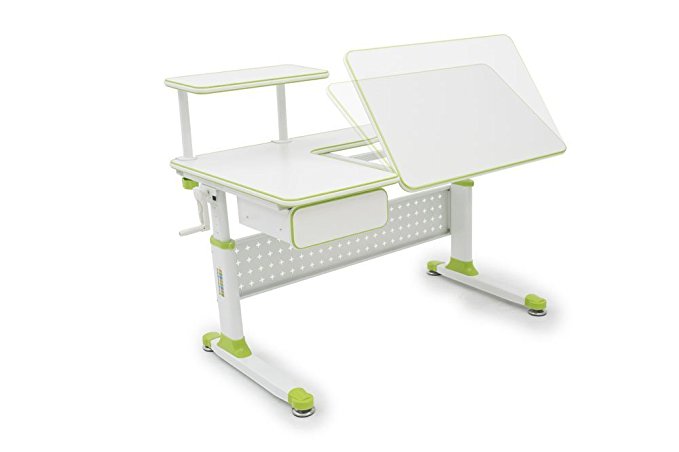 ApexDesk Little Soleil DX 43" W Children's Height Adjustable Study Desk w/Integrated Shelf & Drawer (Green)