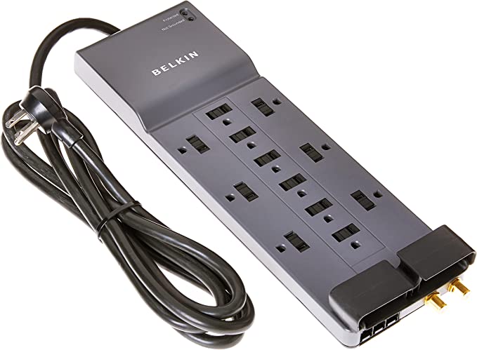 Belkin Power Strip Surge Protector - 12 AC Multiple Outlets & 8 ft Long Flat Plug Heavy Duty Extension Cord for Home, Office, Travel, Computer Desktop, Laptop & Phone Charging Brick (3,940 Joules) 3PK