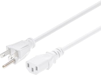 Monoprice Power Cord - 6 Feet - White | NEMA 5-15P to IEC 60320 C13, 18AWG, 10A, 125V, 3-Prong, for PC, AC Adapter, Laptop, Monitor, Projector