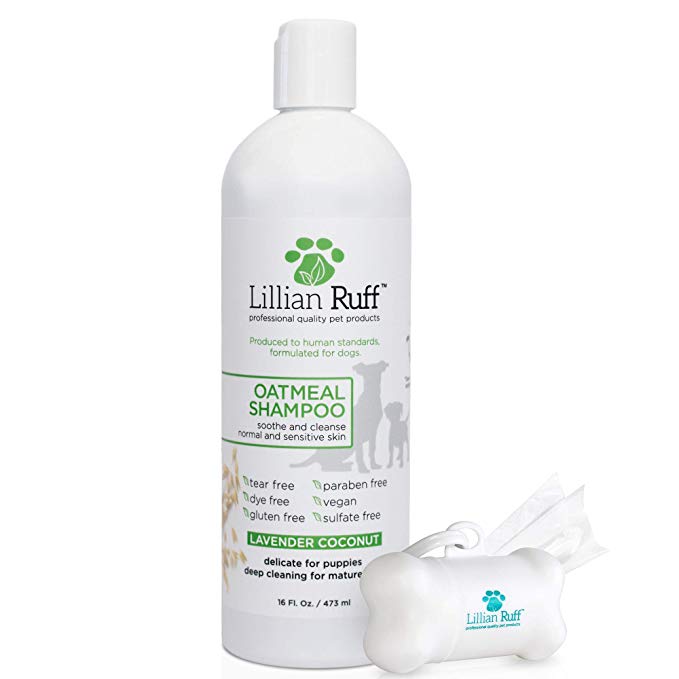 Lillian Ruff Oatmeal Dog Shampoo - Lavender Coconut Scent with Aloe - Deodorize and Soothe Dry Itchy Skin - Gentle Cleanser for Normal to Sensitive Skin