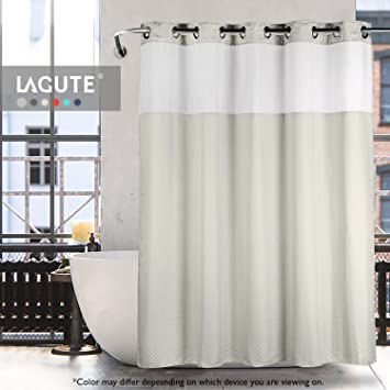 Lagute SnapHook TrueColor Hook Free Shower Curtain | Removable Liner | See Through Top | Machine Washable | Light Grey
