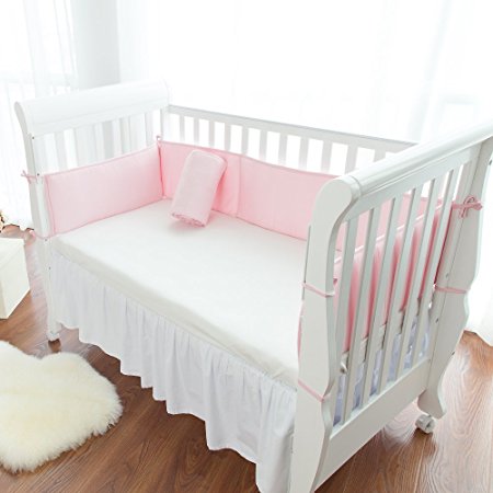 TillYou Baby Crib Bumper -Premium Woven Cotton, Padded Breathable Fill-in(Microfiber)----Pink